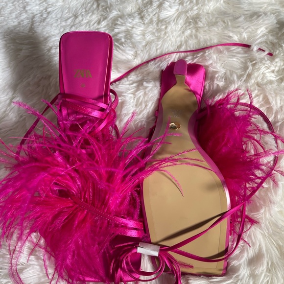 Zara Pink Feather Heels - Picture 9 of 13